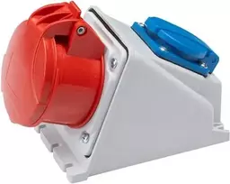 Solar Plus CEE kombinuotas lizdas su danišku kištuku 16A lizdas H6 400V 16A 5 kontaktų raudonas kabelio įvadas viršuje PG16 pagrindas IP44 IK8