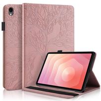 Planšetinio kompiuterio dėklas TAB S11 Ultra 14.6 Samsung Tab S11 dėklui 11  Reljefinis medžio atvaizdas Atverčiamas piniginės tipo dėklas su stoveliu Funda Galaxy Tab S11 S11 5G dėklui 11 colių T590/T595 rožinio aukso spalvos