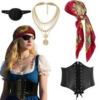 Ball Dress Up Set Cosplay Pirate Dress Up Accessories Headscarf Belt Necklace Bracelet Set Holiday Party Decoration Supplies beige