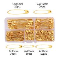 150Pcs/Box DIY Safety Pins 27/32/38/45/55mm Sew Brooch New Sewing Tools  Apparel Accessories 150Pcs Gold beige