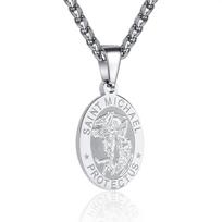 Saint Michael Saint Michael Medal Pendant Necklace for Men 60CM gray