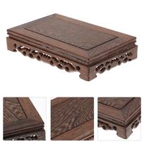 Rectangular Wooden Seat Teapot Stand Handicraft Displaying Pedestal Decorative Base Furniture Retro Square Storage Base 11X5X3.8CM gray