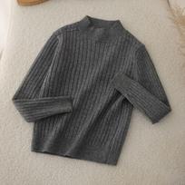 Kids Solid Color Half Turtleneck Ribbed Knit Sweater Boys Girls Warm Inner Wear Top 140cm pilka