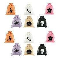 Halloween Textured Burlap Treat Bags, Pull-Cord Gift Bags for Candy Handouts, Favor Wrap, Table Use and Storage black