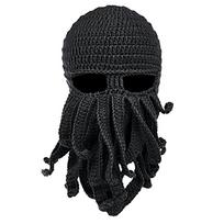 Barzdos Balaklava Kepurė Gyvūnas Cthulhu Slidinėjimo Kepurė Juokinga Megzta Kepuraitė Moteriška/Vyriška juoda