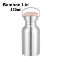 Vienasienis nerūdijančio plieno sportinis vandens butelis Fitnesui Dviračio vandens buteliai Metalinė flasks 350ml-Bamboo Lid gray