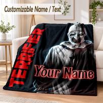 Terrifier Art the Clown Custom Name Flannel Throw Blanket Soft Warm for Sofa Bed Indoor Home Use 100cmx150cm gray