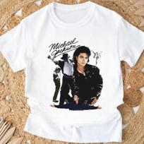 Michael Jackson  Bad  Cartoon Print Short Sleeve Top Kids Cotton T-Shirts Stylish Casual Round Neck T-Shirt for Boys Girls Tee XXXXL black