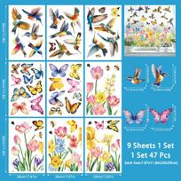 Spring Butterfly Tulips Flower Bird Static Cling Window Stickers for Bedroom Living Room Home Decoration 20cmx30cmx9 įvairiaspalvis