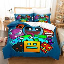 Hip Hop Piktas Geometry Dash Patalynės Komplektas Viengulis Twin Pilnas Queen King Dydžio Lovos Komplektas Žaidimų Miegamojo Antklodės Užvalkalų Komplektai Anime Lova AU Single(140*210cm)3pcs blue