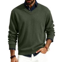 Men's V-neck long-sleeved ribbed knit pullover XL armijos žalia spalva