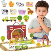 TOOKY TOY Medinis ūkis lagamine, figūrėlės ir transporto priemonės