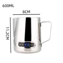350ml/600ml Pieno putojimo ąsotis su temperatūros ekranu, nerūdijančio plieno, Latte Art Barista, Kapučino, Espresso kavos puodeliai black