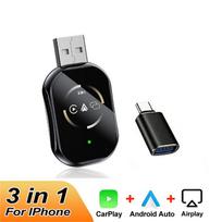 3 viename išmanioji AI dėžutė Belaidis CarPlay Airplay Android Auto Mirrorlink adapteris VW Toyota Ford automobiliams su OEM GPS sistema For IPhone black