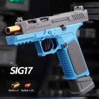 9mm Revolver Guns Continuous Firing Launcher Pistol Soft Bullet Toy SIG17 Empty Hanging Launcher Christmas Gift for Boys Adults blue