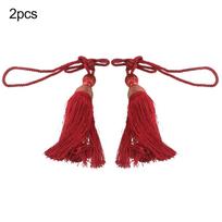 Pair Curtain Ropes Large Backs Ball Tassel Tieback raudona