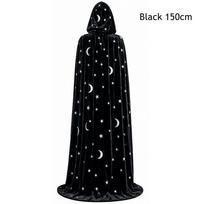 Mėnulio ir žvaigždžių rašto Helovino su gobtuvu apsiaustas su dideliu gobtuvu Cosplay kostiumas 150cm Black black