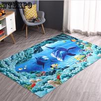 3D Beach Bedroom Bedside Mat Sea Print Rug Kitchen Super Absorbent Bathroom Rug Summer Decoration Mat 43X75CM blue