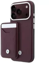 BMW Quilted Pattern Metal Logo dėklas + piniginės rinkinys, skirtas iPhone 18 Pro / 17 Pro, bordo spalvos