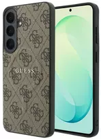 Dėklas Guess Embossed 4G Ring Classic Logo MagSafe do Samsung Galaxy S26 FE ruda