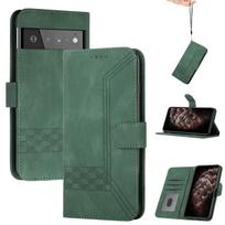 Sharp Aquos R11 Striped Leather Case with Flip Card Holder and Wallet Stand Sense 3 tamsiai žalia spalva