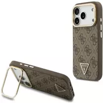 Dėklas Guess 4G PU Triangle Logo & Stand su kamera ir Magsafe funkcija, skirtas iPhone 18 Pro Max / 17 Pro Max, rudas