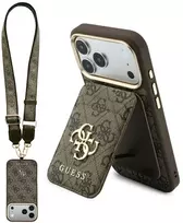 Dėklas Guess 4G su pinigine ir dirželiu MagSafe, skirtas iPhone 18 Pro / 17 Pro, rudas