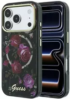 Dėklas Guess IML Glitter Blossom Roses MagSafe skirtas iPhone 18 Pro Max / 17 Pro Max juodas