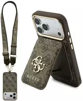 Dėklas Guess 4G su pinigine ir dirželiu Magsafe, skirtas iPhone 18 Pro Max / 17 Pro Max, rudas