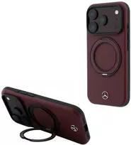 Dėklas Mercedes Leather su žiediniu stovu MagSafe, skirtas iPhone 18 Pro Max / 17 Pro Max, bordo spalvos