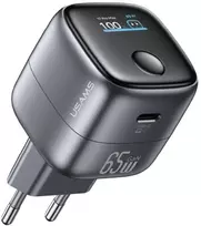 USAMS CC338 T75 65W GaN išmanusis skaitmeninis greitasis įkroviklis USB-C sieninis įkroviklis tamsiai pilkas