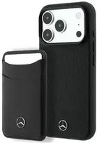 Dėklas Mercedes Grilis Pattern and Card Wallet Leather MagSafe, skirtas iPhone 18 Pro / 17 Pro, juodas