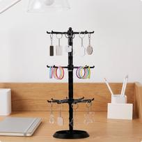 Multi-Tier Rotating Display Hanger | Freestanding Desktop Structure, Keychain Black_Tall 3-layer Rack beige