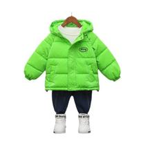 Kids Thickened Warm Water Resistant Hooded Cotton Padded Jacket For Boys And Girls 160cm žalia