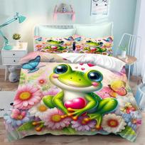 Frog Cute Beddings for Kids Boys Girls Teenage Single Quilt Cover Duvet Cover with Zip,3D Cartoon Quilt Cover with Pillowcase 155cmx200cm