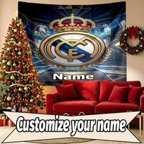 Custom Name Personalized Real Madrid CF Print Tapestry, Wall Art Decor, Bedroom, Dorm, Apartment, LivingRoom, Party Backdrop, Gift for Birthday 100cmx150cm gray