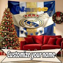 Custom Name Personalized Real Madrid CF Print Tapestry, Wall Art Decor, Bedroom, Dorm, Apartment, LivingRoom, Party Backdrop, Gift for Birthday 100cmx150cm