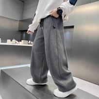 Boy S Knitted Curved Cut Sweatpants Straight Wide Leg Kids Pants 140cm pilka