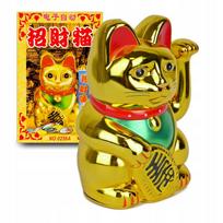 Maneki-Neko japoniška katės figūrėlė su judančia letenėle, 15 cm, geltona