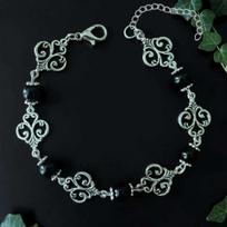 Punk Gothic Silver Color Hollowed Scrollwork Black Onyx Bracelets for Women Men Halloween Magic Street Fashion Styling Jewelry sidabras