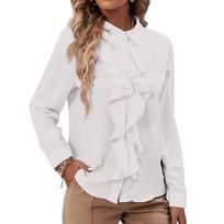 Long Sleeve Ruffle Button Down Blouse for Women Casual Loose Fit Lightweight Shirt Top Office Wear S balta