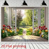 1Pcs Spring Garden Tulip Window Decoration Background bedroom Backdrop Decorations For Photo Studio Photo Booth Christmas Party 150x100cm gray