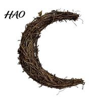 Rustic Wall Decor Bases Natural Woven Rattan Moon Wreath, Hollow Crescent Shape Wreath Christmas Party Hanging Ornaments Base, Durable Decorative black