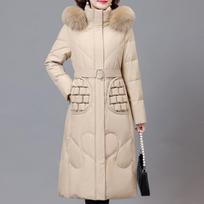 Real Fur Collar Winter Down Jacket for Women Vintage Long Parkas Hooded Elegant Thick Warm White Duck Down Coat Woman Outerwears XL chaki