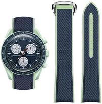 20 mm Curved Rubber Watch Strap for Omega x Swatch MoonSwatch, Foldable Buckle Silicone Replacement Band Compatible with Speedmaster, Gap-Free Design žalia