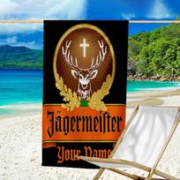 Custom Name Beach Towel Jager-meister Spirit Drink Beach Towel, Soft Microfiber, Gift for Her/Him, Birthday, for Pool, Beach, Travel, Fan gifts 70cmx140cm(27x55inch) black