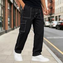 Men's Colorblock Straight Leg Cargo Pants with Stitching, Waist, Multi Pockets, S juoda