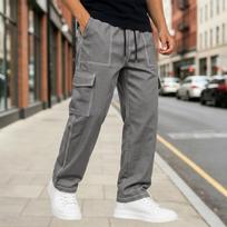 Men's Colorblock Straight Leg Cargo Pants with Stitching, Waist, Multi Pockets, XXL gray