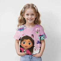 New Gabby's Dollhouse 3D Printed Cartoon T-Shirts Girls' Casual Short Sleeve Summer Clothing 150 gray