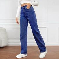 Džinsai Moteriški Tiesios Kelnės Skalbti Aukštas Juosmuo Laisvos Kišenės Pagrindiniai Ankle Length Y2k Mėlyni Kelnės Streetwear Šiek tiek Tamprios XXXL mėlyna